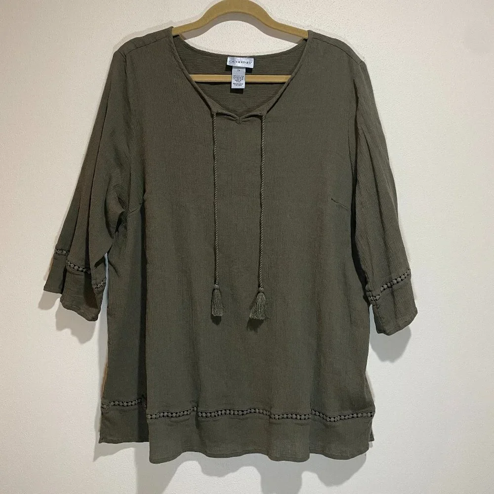 Catherines Green Tassel Boho Blouse Top - Picture 2 of 11